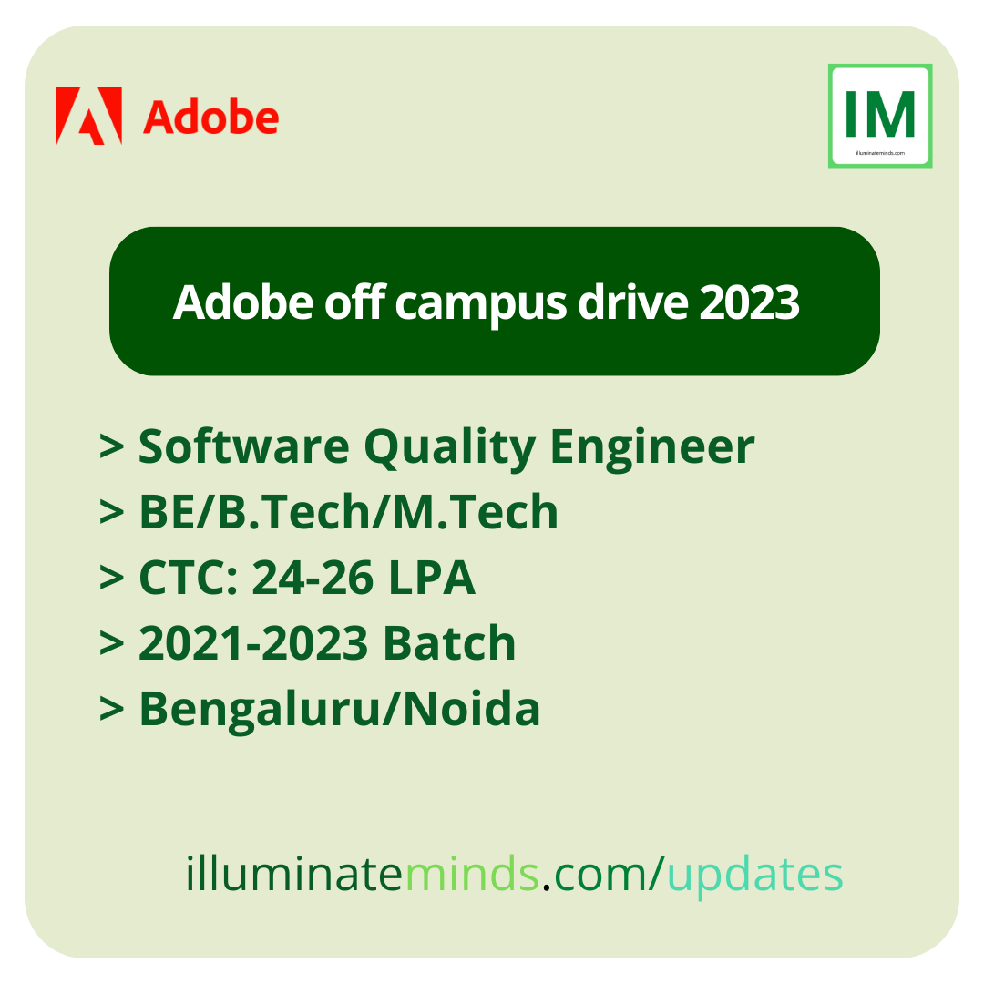 Adobe off campus drive 2023 | Software Quality Engineer | BE/B.Tech/M ...