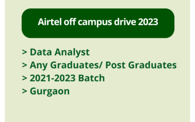 Airtel off campus drive 2023 | Data Analyst | Any Graduates/ Post Graduates | 2021-2023 Batch | Gurgaon