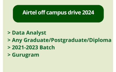 Airtel off campus drive 2024 | Data Analyst | Any Graduate/Postgraduate/Diploma | 2021-2023 Batch | Gurugram