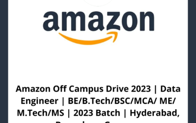 Amazon Off Campus Drive 2023 | Data Engineer | BE/B.Tech/BSC/MCA/ ME/ M.Tech/MS | 2023 Batch | Hyderabad, Bangalore, Gurgaon
