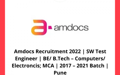 Amdocs Recruitment 2022 | SW Test Engineer | BE/ B.Tech – Computers/ Electroncis; MCA | 2017 – 2021 Batch | Pune