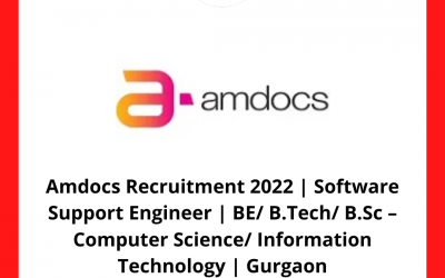 Amdocs Recruitment 2022 | Software Support Engineer | BE/ B.Tech/ B.Sc – Computer Science/ Information Technology | Gurgaon