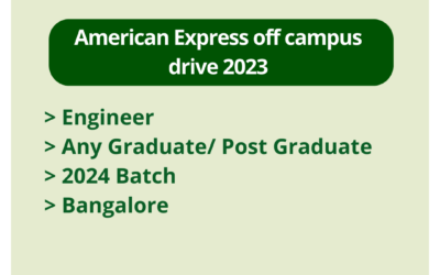 American Express off campus drive 2023 | Engineer | Any Graduate/ Post Graduate | 2024 Batch | Bangalore