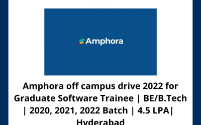 Amphora off campus drive 2022 for Graduate Software Trainee | BE/B.Tech | 2020, 2021, 2022 Batch | 4.5 LPA |  Hyderabad