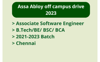 Assa Abloy off campus drive 2023 | Associate Software Engineer | B.Tech/BE/ BSC/ BCA | 2021-2023 Batch | Chennai
