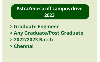 AstraZeneca off campus drive 2023 | Graduate Engineer | Any Graduate/Post Graduate | 2022/2023 Batch | Chennai