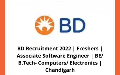 BD Recruitment 2022 | Freshers | Associate Software Engineer | BE/ B.Tech- Computers/ Electronics | Chandigarh