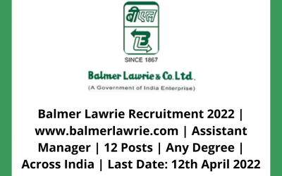 Balmer Lawrie Recruitment 2022 | www.balmerlawrie.com | Assistant Manager | 12 Posts | Any Degree | Across India | Last Date: 12th April 2022