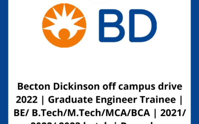 Becton Dickinson off campus drive 2022 | Graduate Engineer Trainee | BE/ B.Tech/M.Tech/MCA/BCA | 2021/ 2022/ 2023 batch | Bangalore