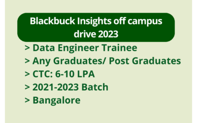 Blackbuck Insights off campus drive 2023 | Data Engineer Trainee | Any Graduates/ Post Graduates | CTC: 6-10 LPA | 2021-2023 Batch | Bangalore