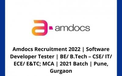 Amdocs Recruitment 2022 | Software Developer Tester | BE/ B.Tech – CSE/ IT/ ECE/ E&TC; MCA | 2021 Batch | Pune, Gurgaon