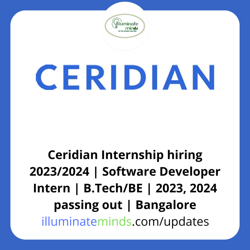 Ceridian Internship hiring 2023/2024 Software Developer Intern B