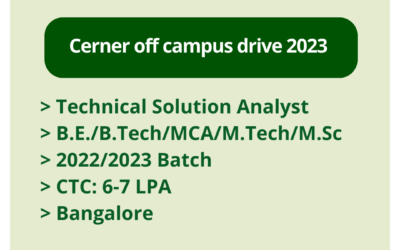 Cerner off campus drive 2023 | Technical Solution Analyst | B.E./B.Tech/MCA/M.Tech/M.Sc | 2022/2023 Batch | CTC: 6-7 LPA | Bangalore