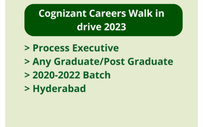 Cognizant Careers Walk in drive 2023 | Process Executive | Any Graduate/Post Graduate | 2020-2022 Batch | Hyderabad