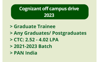 Cognizant off campus drive 2023 | Graduate Trainee | Any Graduates/ Postgraduates | CTC: 2.52 – 4.02 LPA | 2021-2023 Batch | PAN India