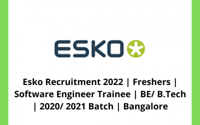 Esko Recruitment 2022 | Freshers | Software Engineer Trainee | BE/ B.Tech | 2020/ 2021 Batch | Bangalore