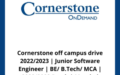 Cornerstone off campus drive 2022/2023 | Junior Software Engineer | BE/ B.Tech/ MCA | 2022/2023 Batch | Mumbai