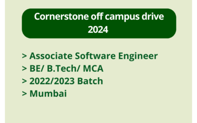 Cornerstone off campus drive 2024 | Associate Software Engineer | BE/ B.Tech/ MCA | 2022/2023 Batch | Mumbai