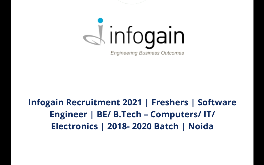 Infogain Recruitment 2021 | Freshers | Software Engineer | BE/ B.Tech – Computers/ IT/ Electronics | 2018-  2020 Batch | Noida