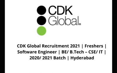 CDK Global Recruitment 2021 | Freshers | Software Engineer | BE/ B.Tech â€“ CSE/ IT | 2020/ 2021 Batch | Hyderabad