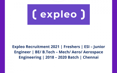 More Expleo Recruitment 2021 | Freshers | ESI â€“ Junior Engineer | BE/ B.Tech – Mech/ Aero/ Aerospace Engineering | 2018 – 2020 Batch | Chennai