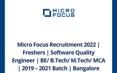 Micro Focus Recruitment 2022 | Freshers | Software Quality Engineer | BE/ B.Tech/ M.Tech/ MCA | 2019 – 2021 Batch | Bangalore