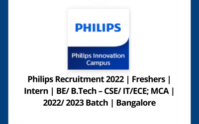 Philips Recruitment 2022 | Freshers | Intern | BE/ B.Tech – CSE/ IT/ECE; MCA | 2022/ 2023 Batch | Bangalore