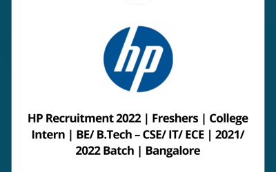 HP Recruitment 2022 | Freshers | College Intern | BE/ B.Tech – CSE/ IT/ ECE | 2021/ 2022 Batch | Bangalore