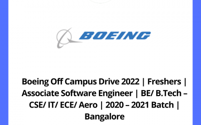 Boeing Off Campus Drive 2022 | Freshers | Associate Software Engineer | BE/ B.Tech – CSE/ IT/ ECE/ Aero | 2020 – 2021 Batch | Bangalore