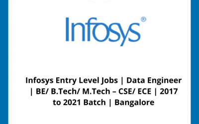 Infosys Entry Level Jobs | Data Engineer | BE/ B.Tech/ M.Tech – CSE/ ECE | 2017 to 2021 Batch | Bangalore