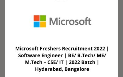 Microsoft Freshers Recruitment 2022 | Software Engineer | BE/ B.Tech/ ME/ M.Tech – CSE/ IT | 2022 Batch | Hyderabad, Bangalore