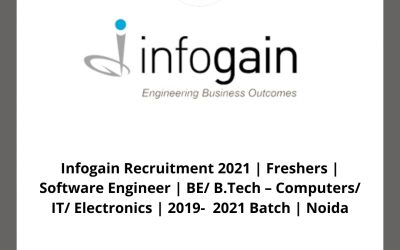 Infogain Recruitment 2021 | Freshers | Software Engineer | BE/ B.Tech â€“ Computers/ IT/ Electronics | 2019-Â  2021 Batch | Noida