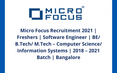 Micro Focus Recruitment 2021 | Freshers | Software Engineer | BE/ B.Tech/ M.Tech – Computer Science/ Information Systems | 2018 – 2021 Batch | Bangalore