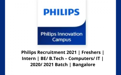 Philips Recruitment 2021 | Freshers | Intern | BE/ B.Tech – Computers/ IT | 2020/ 2021 Batch | Bangalore