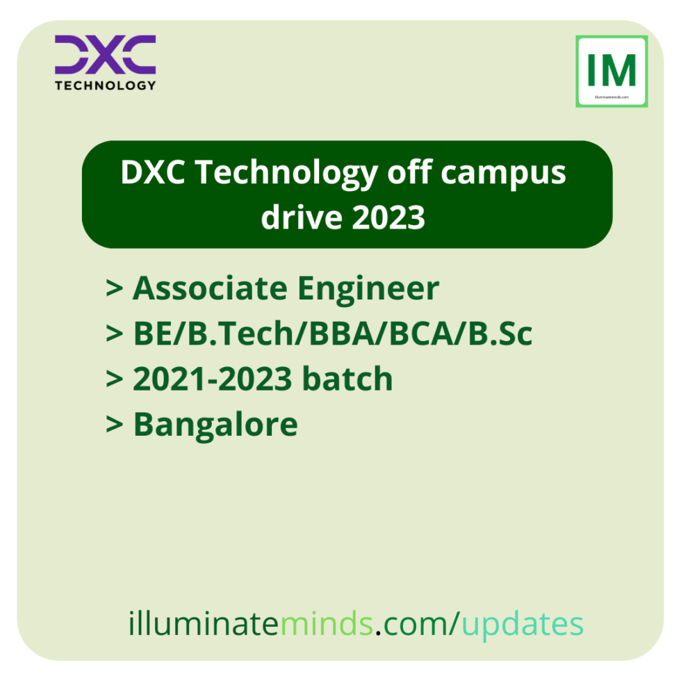 DXC Technology off campus drive 2023 Associate Engineer BE/B.Tech