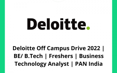 Deloitte Off Campus Drive 2022 | BE/ B.Tech | Freshers | Business Technology Analyst | PAN India