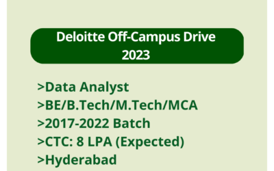 Deloitte Off-Campus Drive 2023 | Data Analyst | BE/B.Tech/M.Tech/MCA | 2017-2022 Batch | CTC: 8 LPA (Expected) | Hyderabad