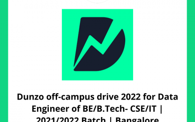 Dunzo off-campus drive 2022 for Data Engineer of BE/B.Tech- CSE/IT | 2021/2022 Batch | Bangalore