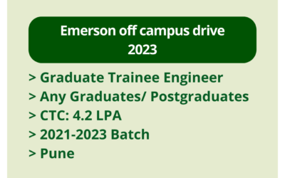 Emerson off campus drive 2023 | Graduate Trainee Engineer | Any Graduates/ Postgraduates | CTC: 4.2 LPA | 2021-2023 Batch | Pune
