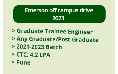 Emerson off campus drive 2023 | Graduate Trainee Engineer | Any Graduate/Post Graduate | 2021-2023 Batch | CTC: 4.2 LPA | Pune