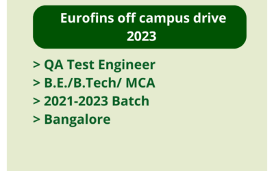 Eurofins off campus drive 2023 | QA Test Engineer | B.E./B.Tech/ MCA | 2021-2023 Batch | Bangalore