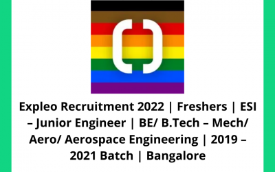 Expleo Recruitment 2022 | Freshers | ESI – Junior Engineer | BE/ B.Tech – Mech/ Aero/ Aerospace Engineering | 2019 – 2021 Batch | Bangalore