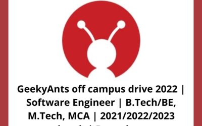 GeekyAnts off campus drive 2022 | Software Engineer | B.Tech/BE, M.Tech, MCA | 2021/2022/2023 batch | Bangalore