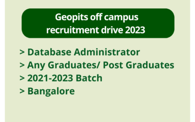 Geopits off campus recruitment drive 2023 | Database Administrator | Any Graduates/ Post Graduates | 2021-2023 Batch | Bangalore