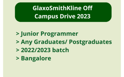 GlaxoSmithKline Off Campus Drive 2023 | Junior Programmer | Any Graduates/ Postgraduates | 2022/2023 batch | Bangalore