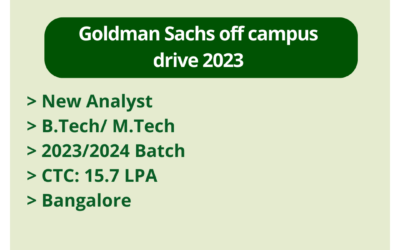 Goldman Sachs off campus drive 2023 | New Analyst | B.Tech/ M.Tech | 2023/2024 Batch | CTC: 15.7 LPA | Bangalore