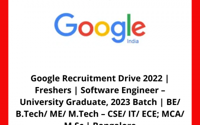 Google Recruitment Drive 2022 | Freshers | Software Engineer – University Graduate, 2023 Batch | BE/ B.Tech/ ME/ M.Tech – CSE/ IT/ ECE; MCA/ M.Sc | Bangalore