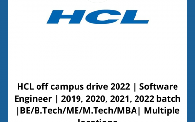 HCL off campus drive 2022 | Software Engineer | 2019, 2020, 2021, 2022 batch |BE/B.Tech/ME/M.Tech/MBA| Multiple locations