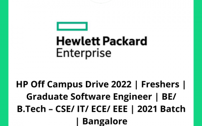 HP Off Campus Drive 2022 | Freshers | Graduate Software Engineer | BE/ B.Tech – CSE/ IT/ ECE/ EEE | 2021 Batch | Bangalore