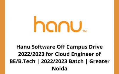 Hanu Software Off Campus Drive 2022/2023 for Cloud Engineer of BE/B.Tech | 2022/2023 Batch | Greater Noida